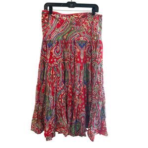 Women’s Lauren Ralph Lauren Red Paisley Prairie Maxi Skirt. Size Medium